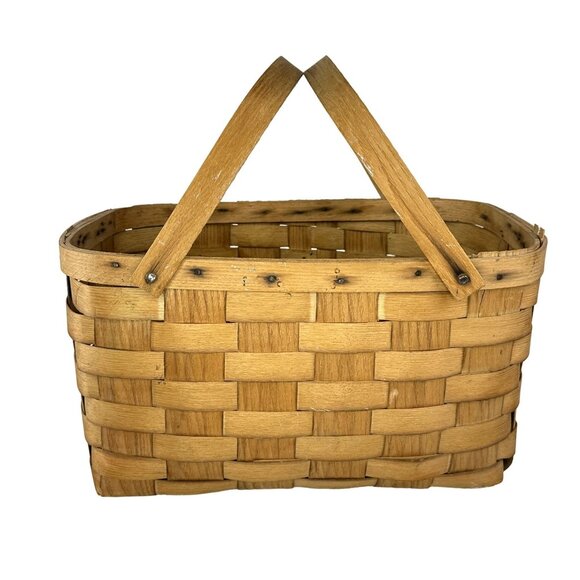 Unbranded Other - Vtg Basketville Woven Wood Picnic Basket Swing Handles Farmhouse Rustic Decor